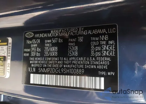 2025 Hyundai Santa Fe Sel from USA, damaged, VIN 5NMP2DGL9SH100889
